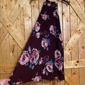 Purple dress with pink roses